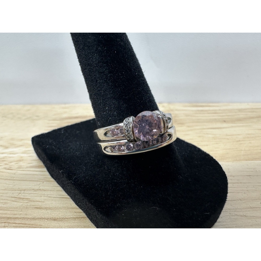 925 Sterling Silver Rings Pink Stones Approximately Size 8.5